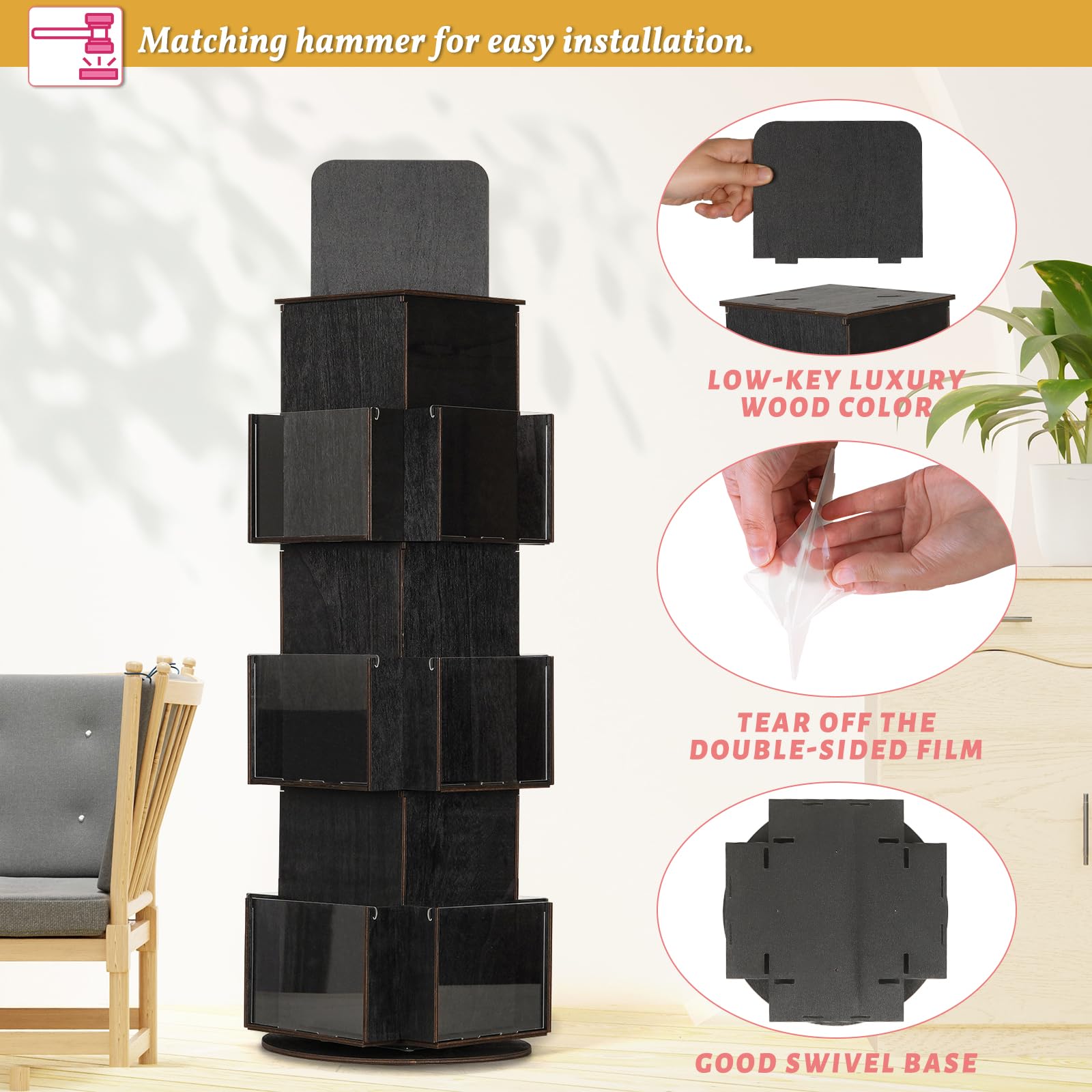 Natheeph Rotating Display Stand Greeting Card Display Wooden Display Rack with Two Card Sticker for Greeting Card Vendor Coffee